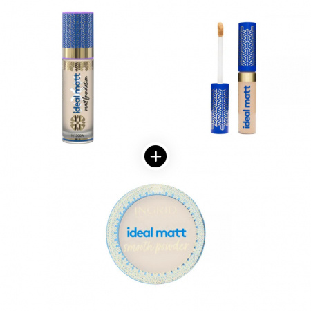 Fond de ten - Pachet "Fond de ten + Corector + Pudra matifianta" IDEAL MATT Ingrid Cosmetics