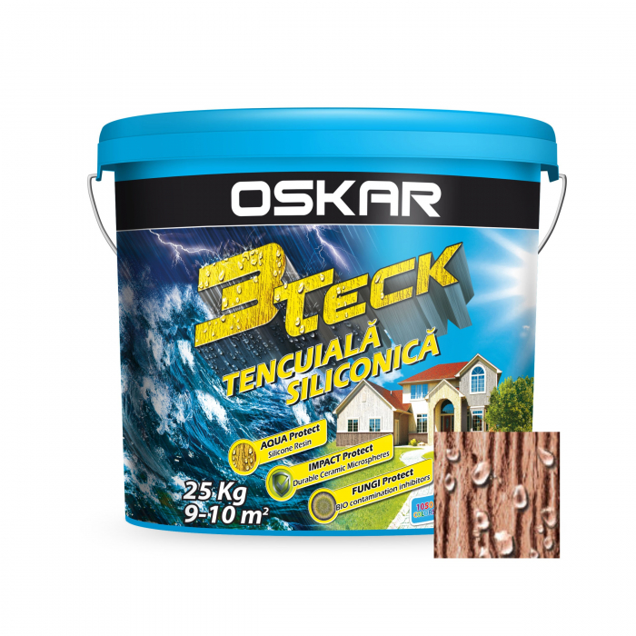 Tencuiala decorativa siliconica Oskar 3Teck, structurata, aspect scoarta de copac, vanilie, interior / exterior, 25 kg [2]