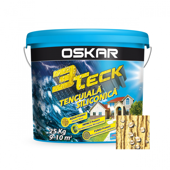 Tencuiala decorativa siliconica Oskar 3Teck, structurata, aspect scoarta de copac, vanilie, interior / exterior, 25 kg [2]