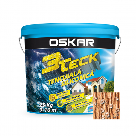 Tencuiala decorativa - Tencuiala decorativa siliconica Oskar 3Teck, structurata, aspect scoarta de copac, vanilie, interior / exterior, 25 kg