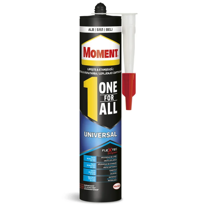 Vata minerala la placa - Adeziv pentru suprafete multiple, Moment One for All Universal, interior / exterior, alb, 390 g