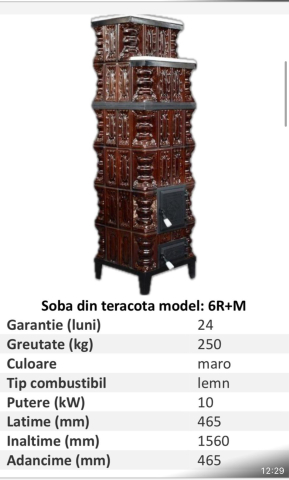 Soba teracota pe lemne, cu marmura, Aba, 6R+M, 10kW [2]