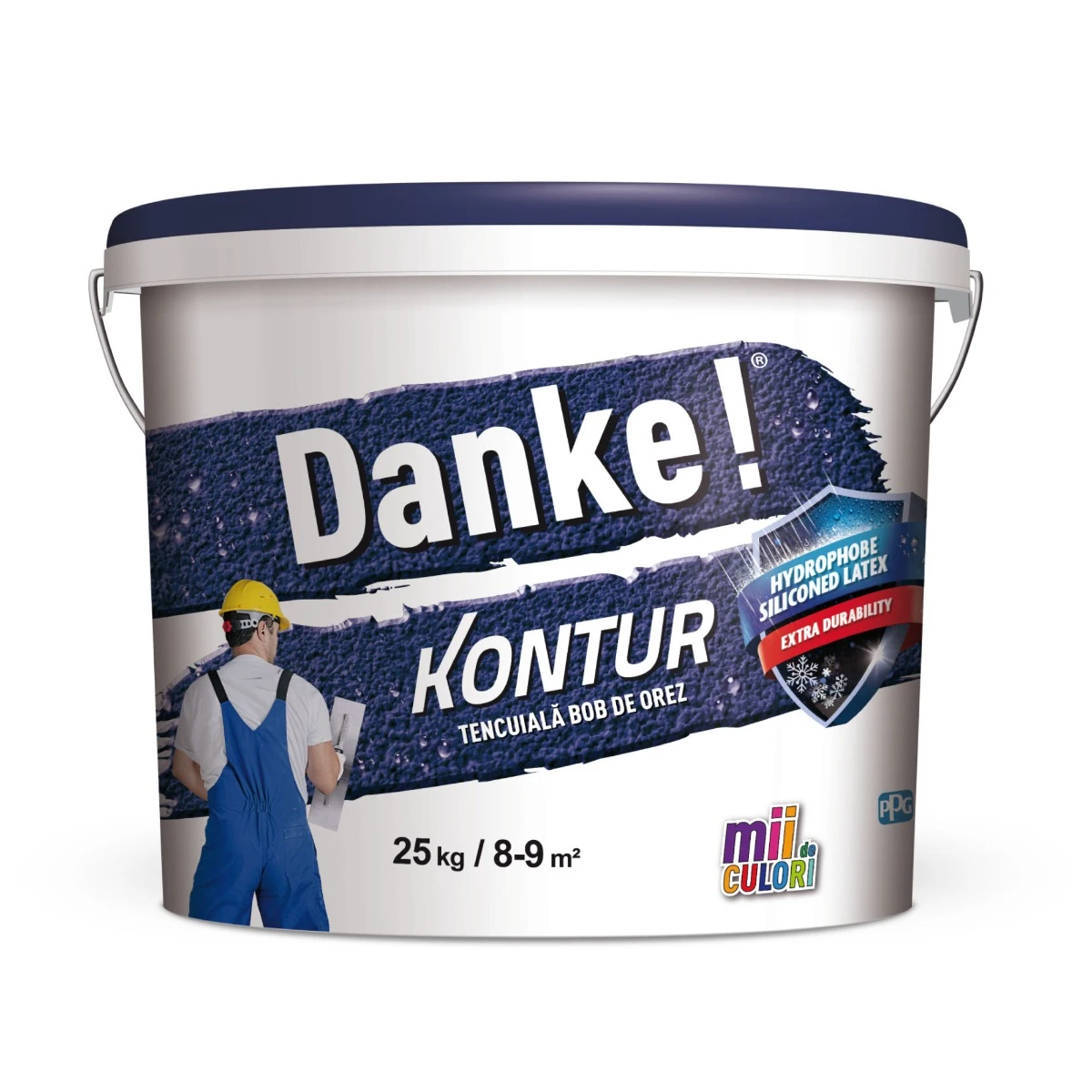 Materiale de constructii - Tencuiala decorativa cu latex siliconat, exterior, Danke Kontur, bob de orez, alb, 25 kg