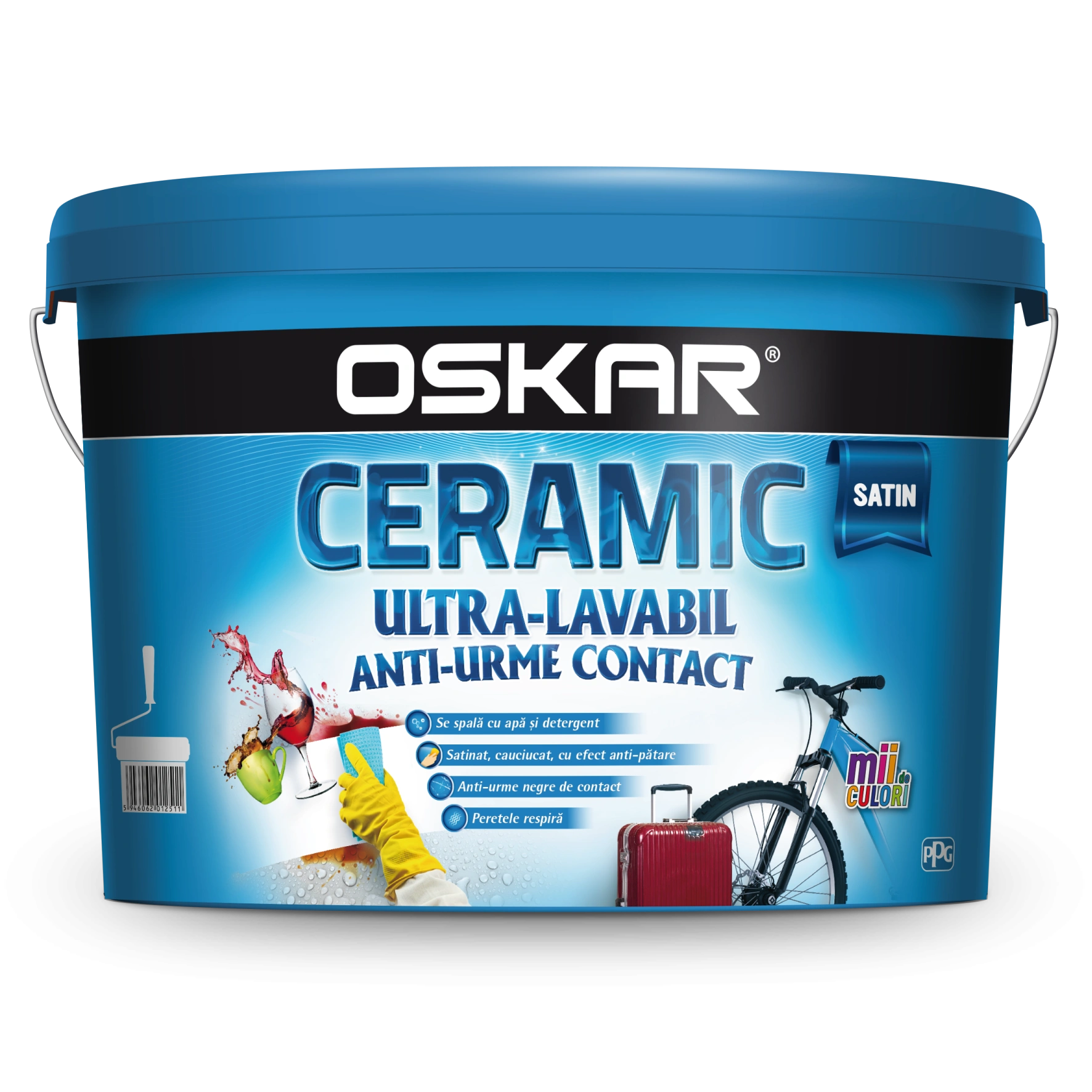 Vopsea lavabila pentru interior - Vopsea ultralavabila interior/exterior Oskar Ceramic Satin, alb, 2.5 l