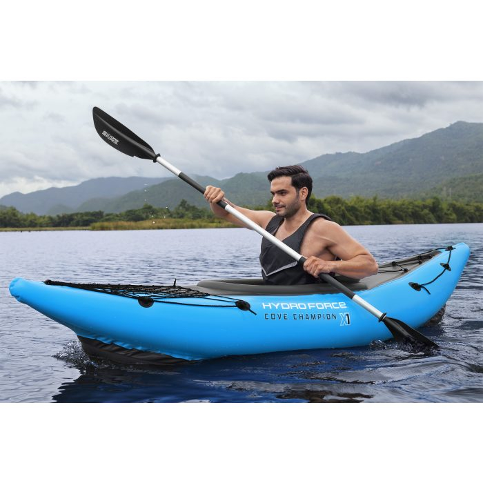 Caiac 1 persoana Bestway Cove champion, greutate maxim suportata 100kg, 275 x 81 x 45 cm, 1 padela de aluminiu de 230cm, pompa manuala inclusa [2]