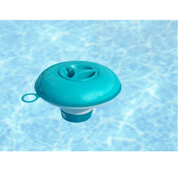 Dozator plutitor pentru substante chimice piscina Bestway, diametru 12.5 cm, deschidere reglabila, pentru tablete cu diametru de pana la 2.5 cm, albastru/alb [4]