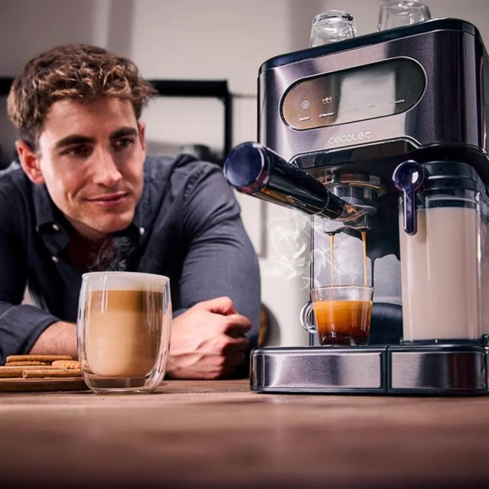Espressor semiautomat Cecotec, Power Espresso, sistem ColdBrew, ideal pentru espresso/cappuccino/latte macchiato, compatibil cu cafea macinata, pompa puternica 20 bari, tava incalzitoare cesti, panou [3]