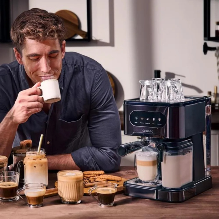 Espressor semiautomat Cecotec, Power Espresso, sistem ColdBrew, ideal pentru espresso/cappuccino/latte macchiato, compatibil cu cafea macinata, pompa puternica 20 bari, tava incalzitoare cesti, panou [4]