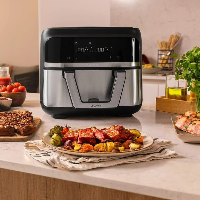 Friteuza cu aer cald Cecotec Cecofry Dual 9000 04996, 2850W, 9L, control tactil, 6 programe, negru/argintiu [8]