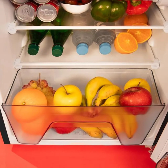 Mini frigider Retro Cecotec, Bolero CoolMarket, 86 litri, H 89.3 cm, congelator 26 litri, 2 rafturi sticla securizata, 1 compartiment fructe/legume, 3 compartimente usa, compartiment congelator, ilumi [5]