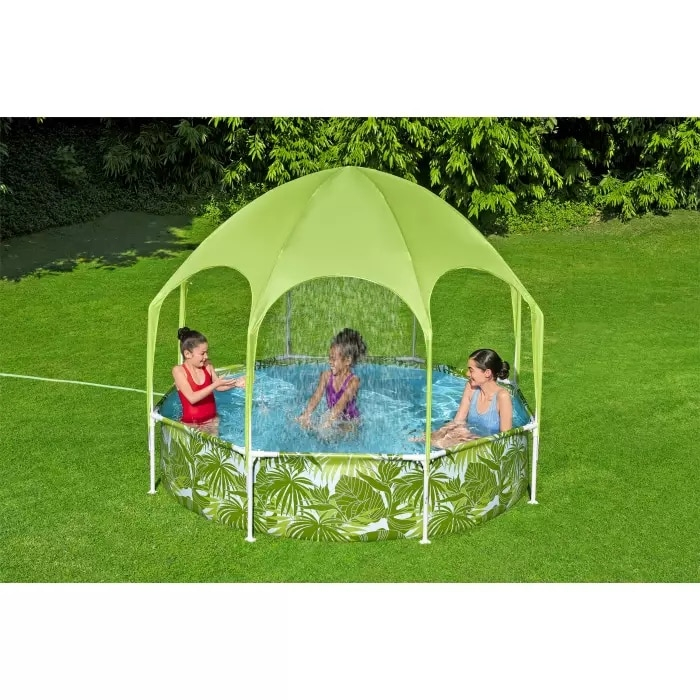 Piscina rotunda Bestway, Steel Pro Frame, cu parasolar Splash-in-Shade, verde, 244 x 51 cm [4]