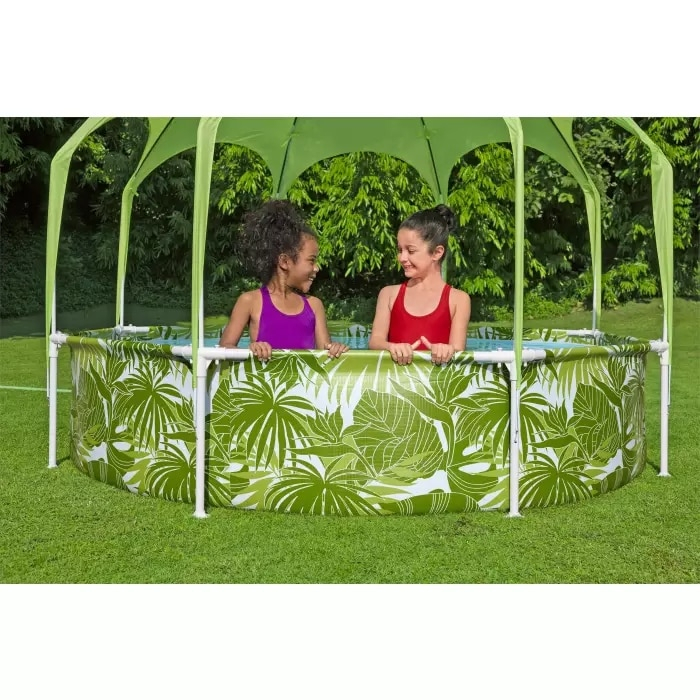 Piscina rotunda Bestway, Steel Pro Frame, cu parasolar Splash-in-Shade, verde, 244 x 51 cm [3]