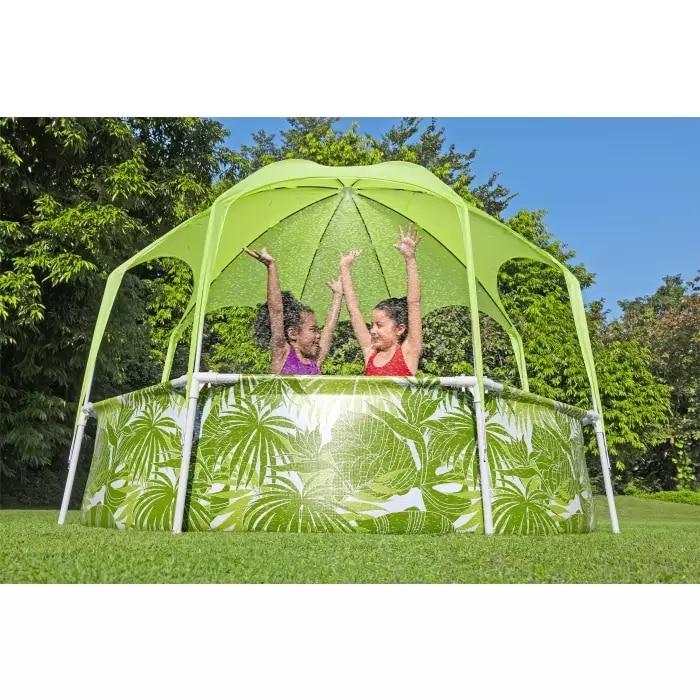Piscina rotunda Bestway, Steel Pro Frame, cu parasolar Splash-in-Shade, verde, 244 x 51 cm [2]