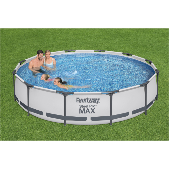 Piscina rotunda cu pompa cu filtru inclusa Steel Pro Max Bestway, diametru 366 cm, inaltime 76 cm, volum 6473 litri, debit pompa 1249 l/h, gri deschis [3]