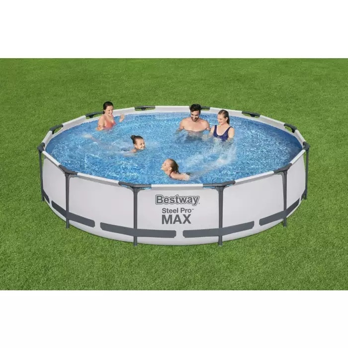 Piscina rotunda cu pompa cu filtru inclusa Steel Pro Max Bestway, diametru 366 cm, inaltime 76 cm, volum 6473 litri, debit pompa 1249 l/h, gri deschis [5]