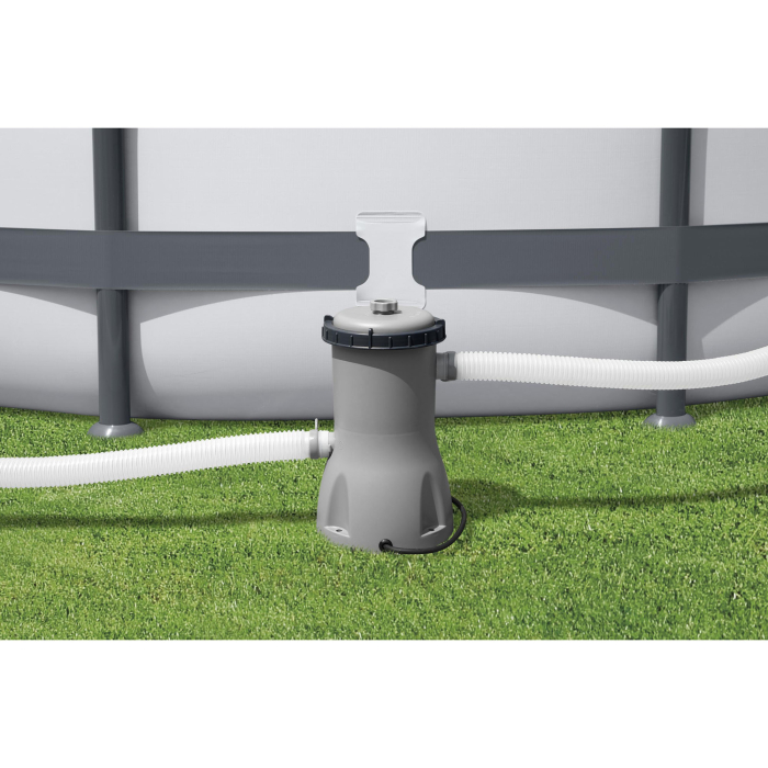Pompa cu filtru pentru piscina Bestway, alimentare 220-240 V, transformator 12 V, 40 W, putere 3028 l/h, potrivita pentru piscine cu capacitate de 1100-17400 litri [4]