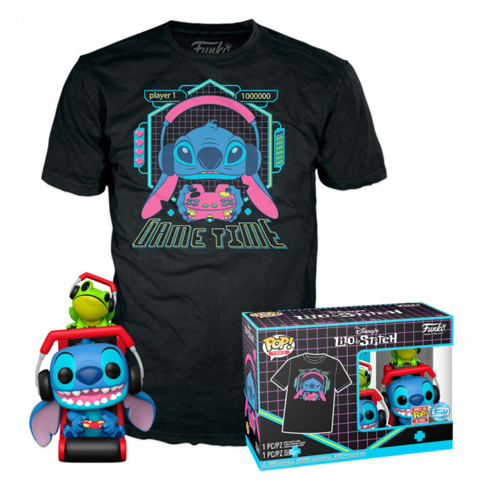Set figurina POP si tricou Disney Stitch Gamer Stitch cu broasca [1]