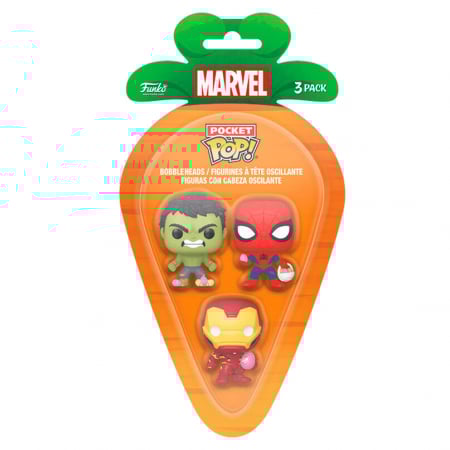 Reduceri - Blister 3 Figurine Carrot Pocket POP Marvel Spiderman Hulk Iron Man