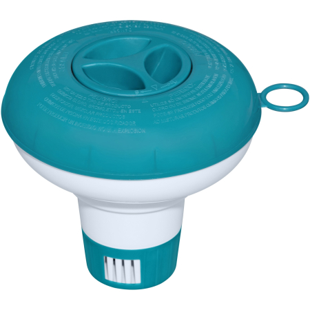 Pompe de filtrare - Dozator plutitor pentru substante chimice piscina Bestway, diametru 12.5 cm, deschidere reglabila, pentru tablete cu diametru de pana la 2.5 cm, albastru/alb