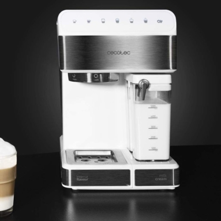 Espressor semi-automat Cecotec Power Instant-ccino-20 1557, 1350 W, 20 bar, 1.4 L, Rezervor lapte 400 ml, Control tactil, Iesire dubla, Alb [1]