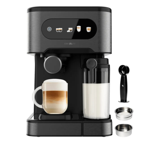 Electrocasnice mici - Espressor semiautomat Cecotec, Power Espresso, sistem ColdBrew, ideal pentru espresso/cappuccino/latte macchiato, compatibil cu cafea macinata, pompa puternica 20 bari, tava incalzitoare cesti, panou
