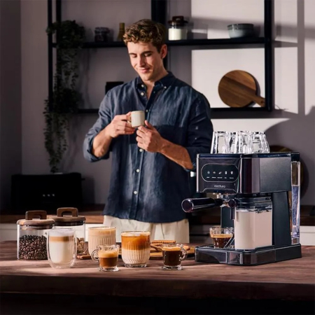 Espressor semiautomat Cecotec, Power Espresso, sistem ColdBrew, ideal pentru espresso/cappuccino/latte macchiato, compatibil cu cafea macinata, pompa puternica 20 bari, tava incalzitoare cesti, panou [1]
