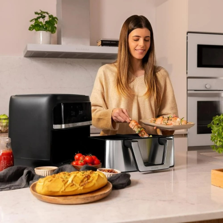 Friteuza cu aer cald Cecotec Cecofry Dual 9000 04996, 2850W, 9L, control tactil, 6 programe, negru/argintiu [5]