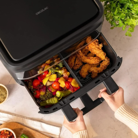 Friteuza cu aer cald Cecotec Cecofry Dual 9000 04996, 2850W, 9L, control tactil, 6 programe, negru/argintiu [6]