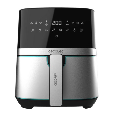 Friteuze - Friteuza cu aer cald, fara ulei Cecotec Full Inox 5500 Pro, 1700W, 5.5L, Control tactil, 8 programe presetate, Negru/Argintiu