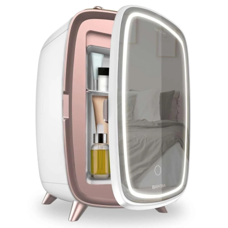 Frigider cosmetice - Mini Frigider pentru cosmetice portabil Cecotec CoolingBeauty 6000 Mirror, 6l, Usa cu oglinda exterioara, lumina LED cu 3 intensitati, racire pana la 10ºC