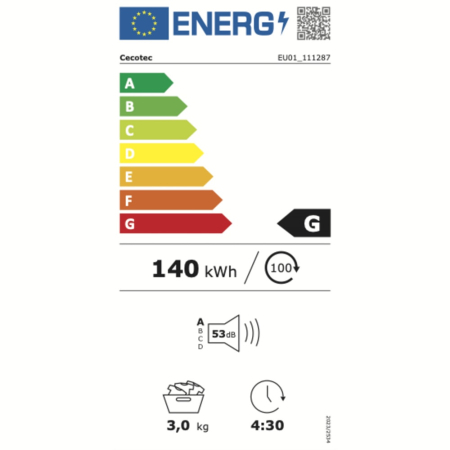 Mini uscator de rufe cu evacuare CECOTEC Dresscode Dry, 3 kg, 8 programe, alb/argintiu, dimensiuni 51.3x52.3x50.4cm [3]