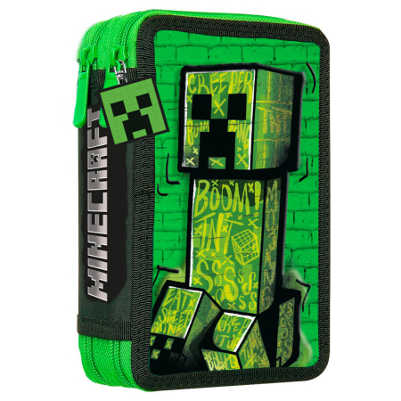 Scoala si Papetarie - Penar cu continut si 2 compartimente Minecraft Creeper Regele