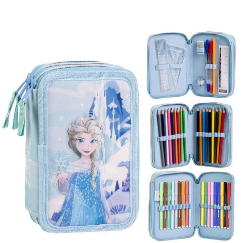 Penare - Penar triplu Disney Frozen umplut cu 3 niveluri