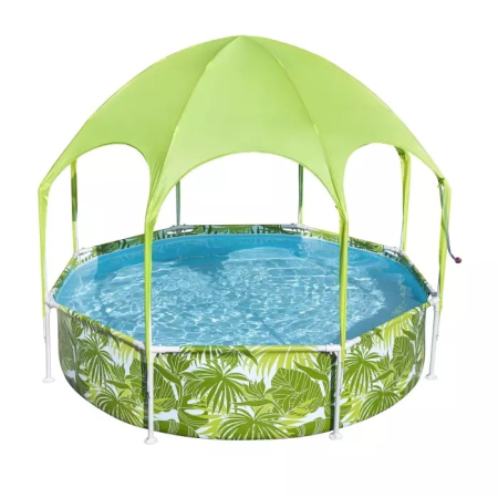 Piscine - Piscina rotunda Bestway, Steel Pro Frame, cu parasolar Splash-in-Shade, verde, 244 x 51 cm