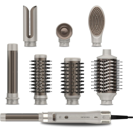 Aparate intretinere personala - Set Perie rotativa cu 8 capete Cecotec CeramicCare 8in1 AirGlam, Multistyler, Ondulator, 1500W, Indreptat parul, Uscator, acoperire ceramica si kera