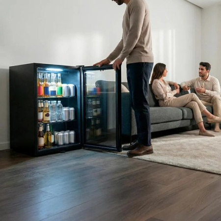 Vitrina frigorifica Cecotec, Bolero CoolMarket, H68cm, latime 44.5 cm, tehnologie racire compresor, capacitate stocare 88 doze 330 ml, volum total 72 litri, temperatura reglabila (0–10 °C), iluminare [1]