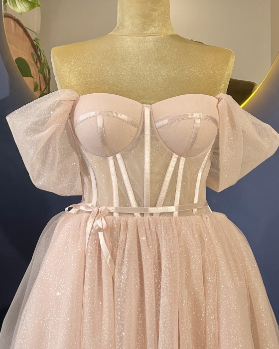 Rochie midi roz cu corset si sclipici [2]