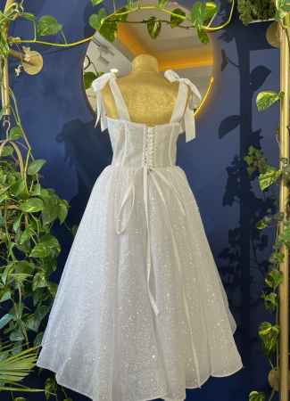 Rochie midi alba cu corset si sclipici [2]
