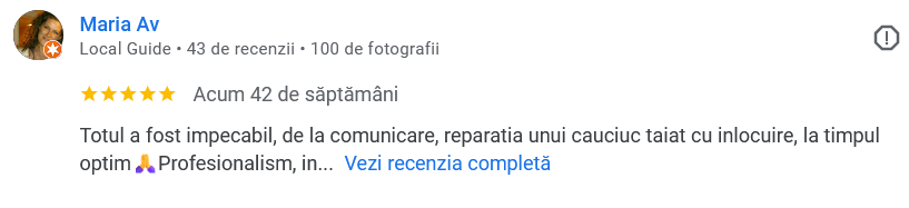 Recenzie Google Road Runner - comunicare bună, reparație cauciuc și profesionalism