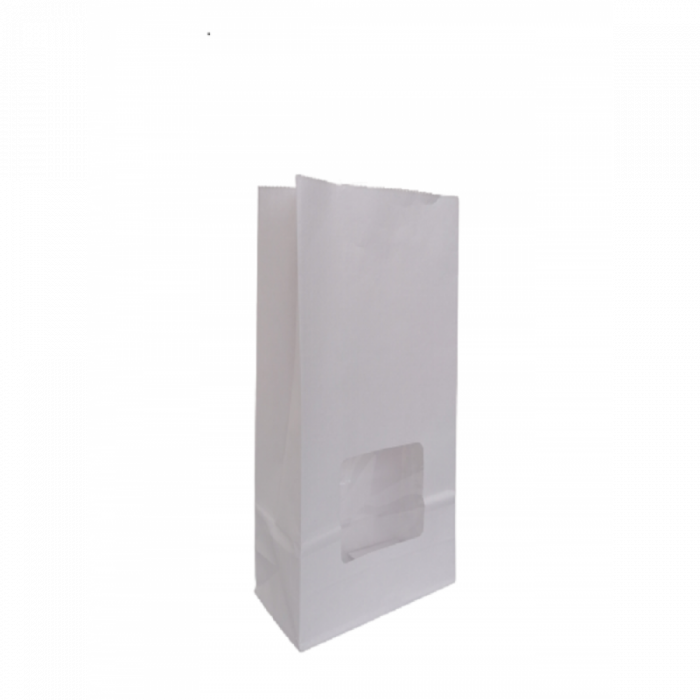 Punga hartie alba , Stand up, cu fereastra, baza patrata, laminata complet la interior 12x6x25 cm, 100 buc/set [3]