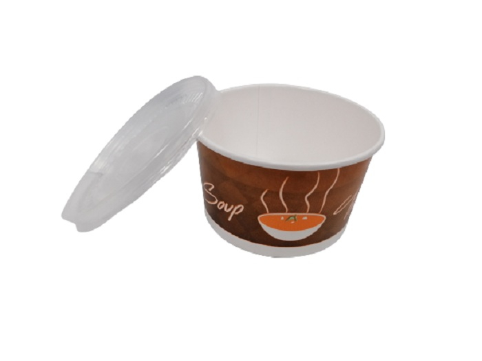 Set 25 boluri carton pentru supa+capac transparent, 16 OZ [2]