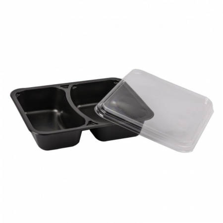 Ambalaje pentru panificatie,patiserii,fast-food si horeca - Set 50 Caserole negre PP, capac transparent