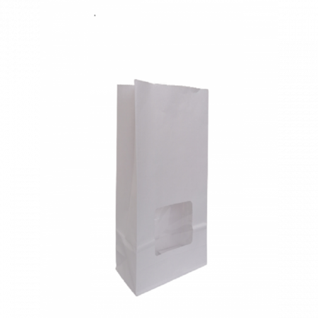 Punga hartie alba , Stand up, cu fereastra, baza patrata, laminata complet la interior 12x6x25 cm, 100 buc/set [2]