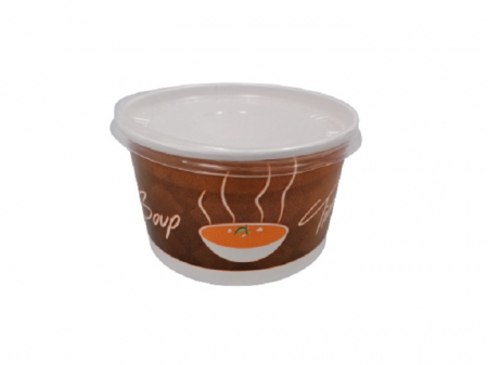 Ambalaje pentru panificatie,patiserii,fast-food si horeca - Set 25 boluri carton pentru supa+capac transparent, 16 OZ