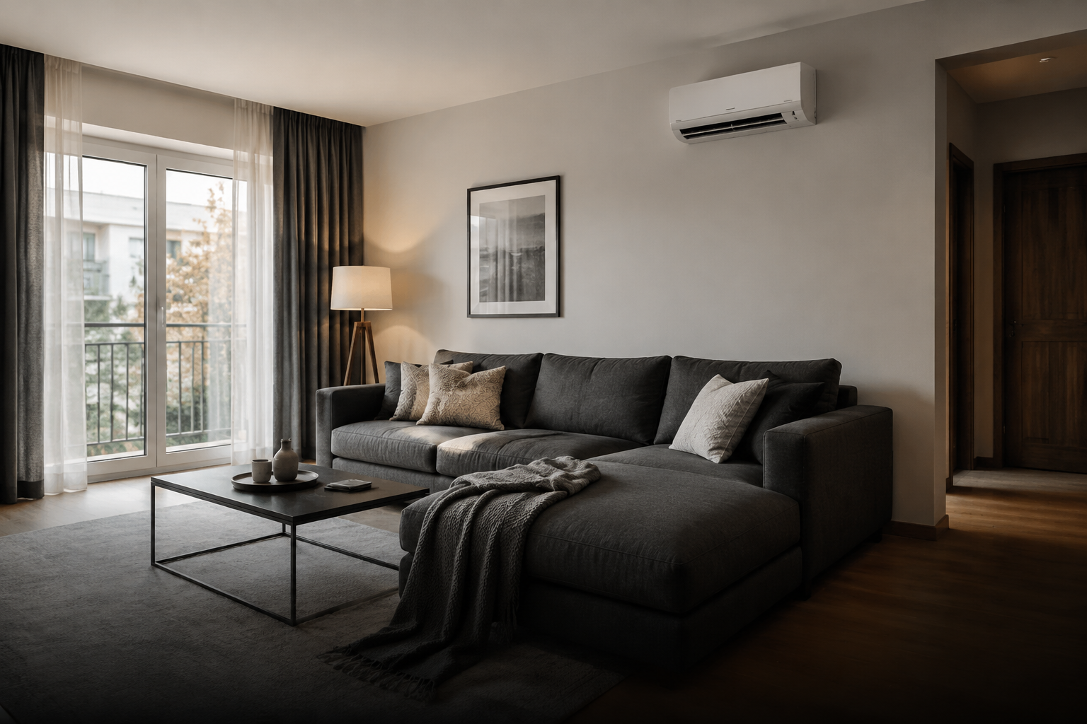 Living modern cu aer condiționat instalat