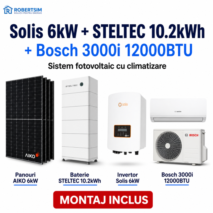 Sistem fotovoltaic monofazat cu invertor Solis 6kW + baterie STELTEC 10.2kWh + panouri AIKO + aer conditionat Bosch 3000i 12000BTU [2]