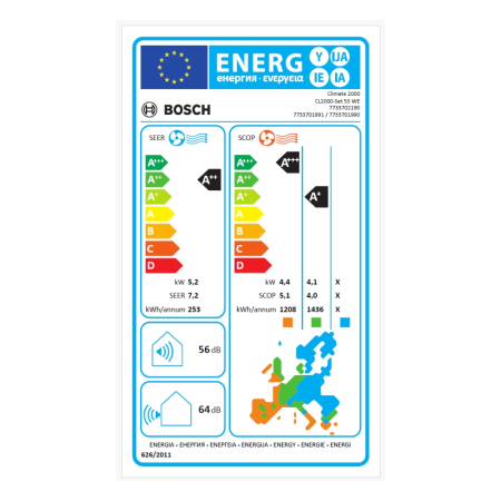 Aparat de aer conditionat Bosch Climate 2000, R32, Inverter, 18000 BTU, A++, incalzire, turbo, 2 cai de drenaj, temporizator, Golden Fin, Follow Me, CL2000U W 53 E - CL2000 53 E [7]