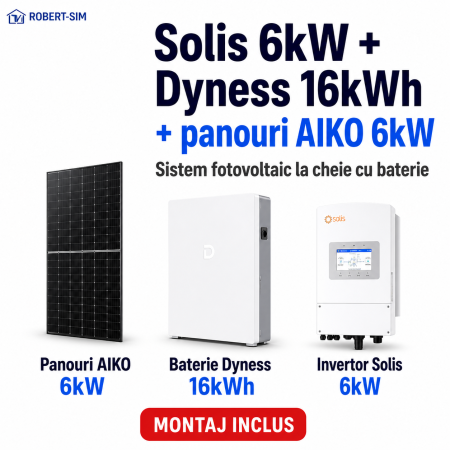 Sisteme Fotovoltaice - Sistem fotovoltaic monofazat AIKO la cheie 6kW + baterie Dyness 16kWh + instalare