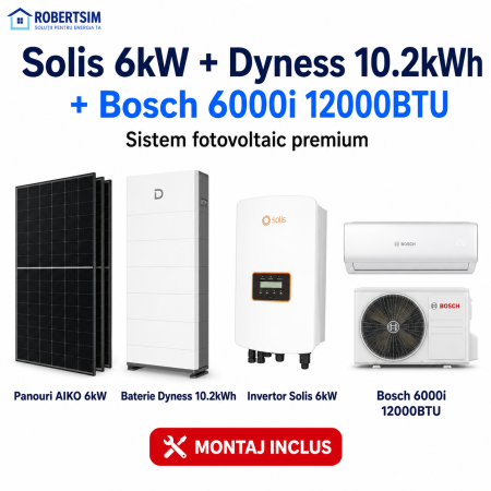 Sistem fotovoltaic monofazat cu invertor Solis 6kW + baterie Dyness 10.2kWh + panouri AIKO + aer conditionat Bosch 6000i 12000BTU [1]