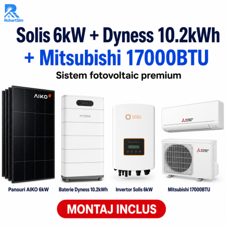 Sistem fotovoltaic monofazat cu invertor Solis 6kW + baterie Dyness 10.2kWh + panouri AIKO + aer conditionat Mitsubishi 17000BTU [1]